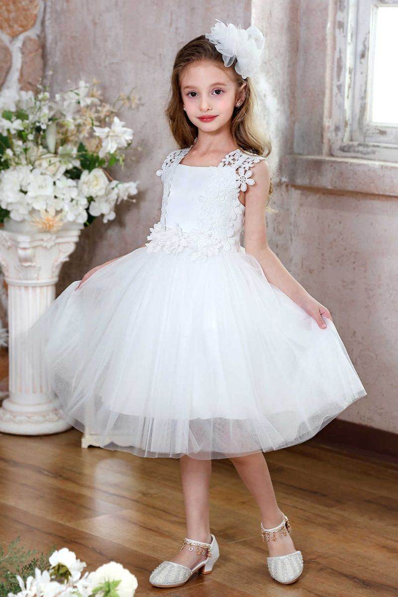A-Line Midi Tulle Flower Girl Dress CF0362 - COCOMELODY